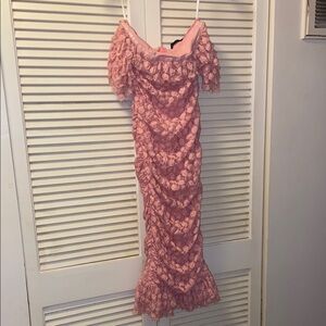 SHEIN Pink Off-Shoulder Flutter Sleeve Bodycon Midi Dress